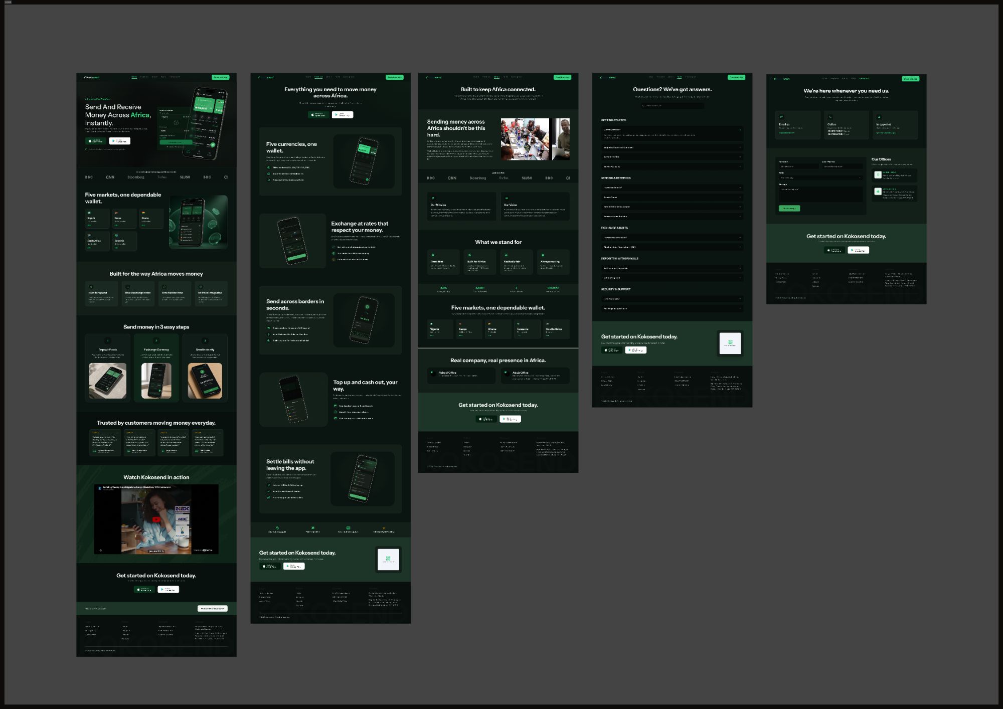 Kokosend website redesign, dark mode